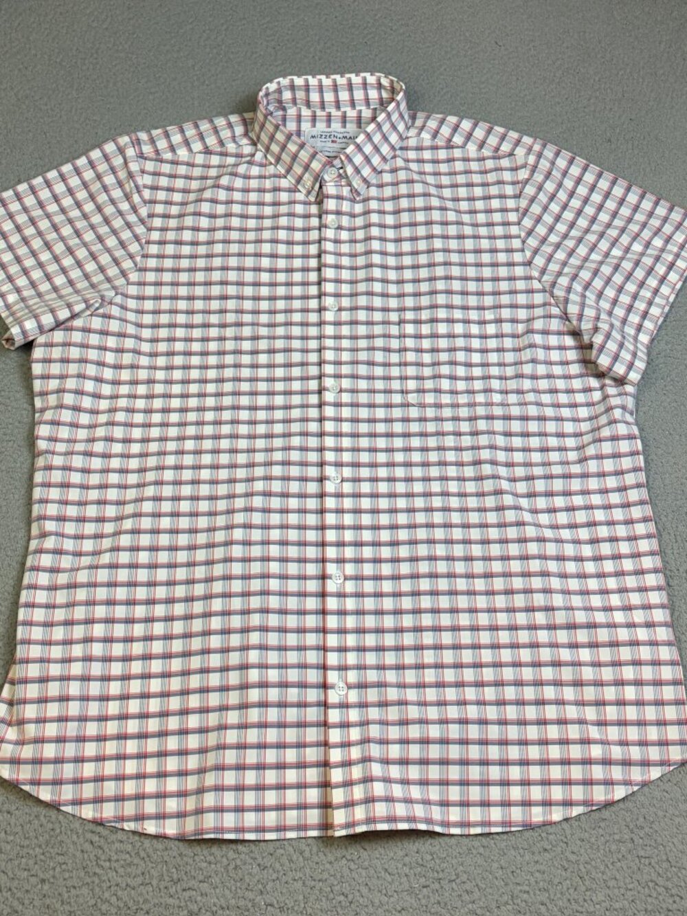 Mizzen+Main Shirt Mens XXL Standard Fit White Plaid Performance Stretch Button